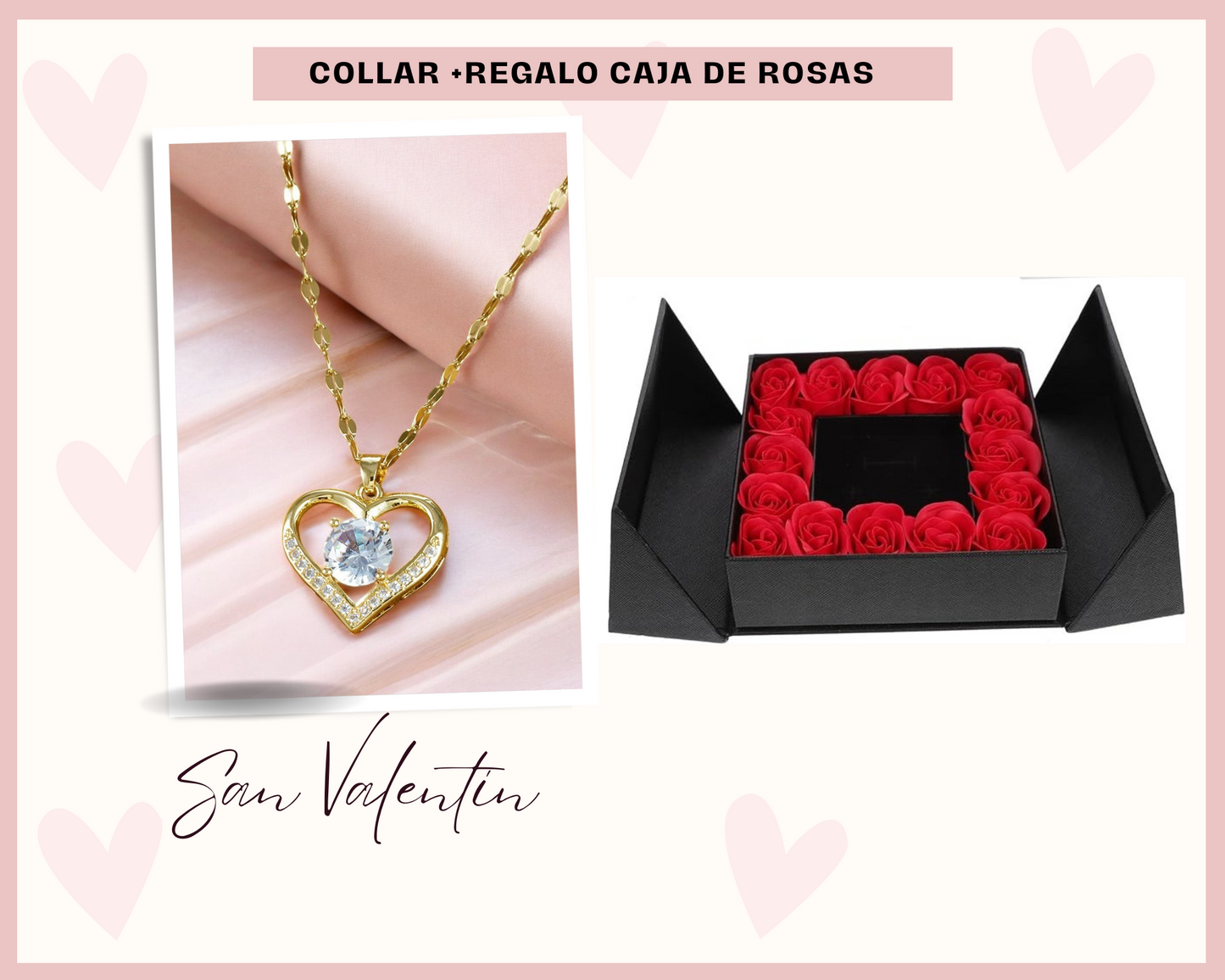 Collar "CORAZÓN DIAMANTE"+Regalo Caja de Rosas